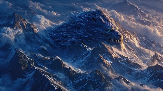 Giant mythical beast on snowy mountains