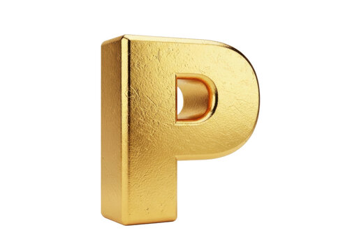 3D Letter P gold leaf PNG clean transparent background