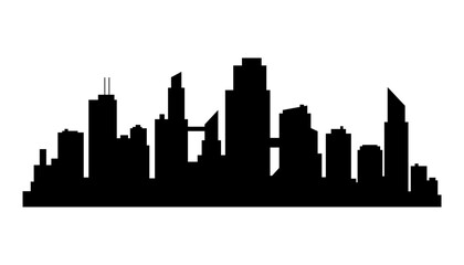 Fototapeta premium Cityscape silhouette. City building, night town and horizontal urban panorama silhouette. Modern urban landscape. Monochrome panoramic view