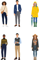 Obraz premium Diverse group of men and women dressed in stylish seasonal autumn and winter casual clothing