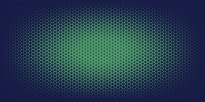 Triangular Blue-Green Halftone Texture. Retrowave Vector Geometric Technology Abstract Background. Half Tone Triangles Retro Colored Pattern. Minimal 80s Style Dynamic Tech Structure Wallpaper. Eps10
