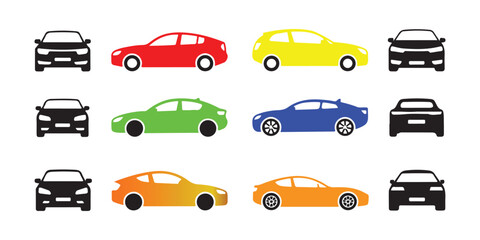 Fototapeta premium Compilation of modern car icons and illustrations for transport graphics.