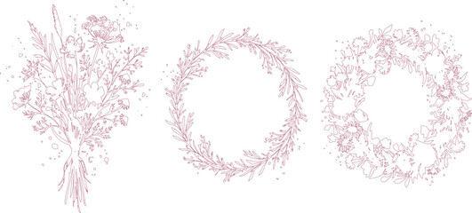 Red floral bouquets and wreaths on transparent background for decoration © Lokman