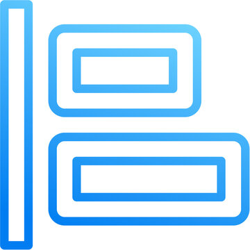 Objects horizontal left icon with blue gradient stroke outline for objects horizontal left align distribute layout edge position arrange on transparent background