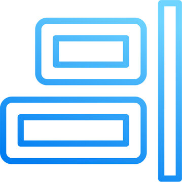 Objects horizontal right icon with blue gradient stroke outline for objects horizontal right align distribute layout edge position arrange on transparent background