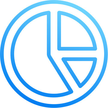 Pie chart alt 2 icon with blue gradient stroke outline for pie chart alt 2 analytics data statistics proportion segment report share ratio on transparent background