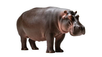 Fototapeta premium Large hippopotamus standing on white, full body view