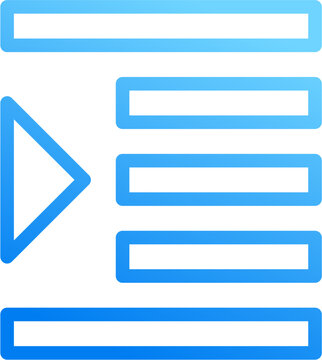 Right indent icon with blue gradient stroke outline for right indent text align paragraph format margin tab structure offset write compose on transparent background