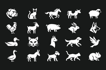Obraz premium Minimalist Animal Icon Collection - White Vector Logo Set