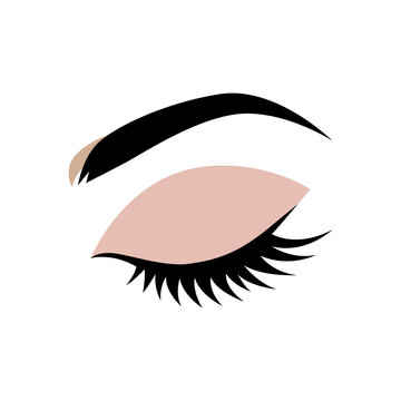 Closed eye with long eyelashes and eyebrow vector illustration for eyelash extension logo