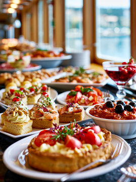 Luxury Cruise Ship Buffet with Waterfront View &ndash; AI Generative