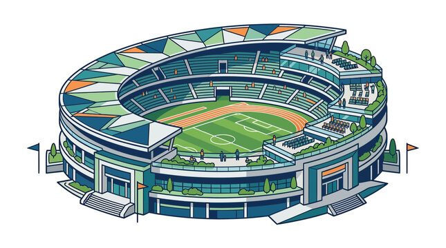 Modern Sports Stadium with Green Roof and Baseball Field