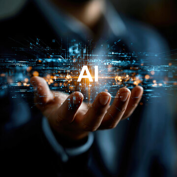  Futuristic AI Interface in Human Hand - Generative AI - no real persons
