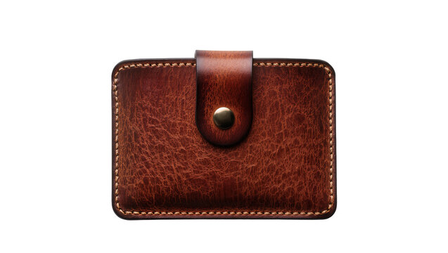 Brown leather card holder with brass snap button