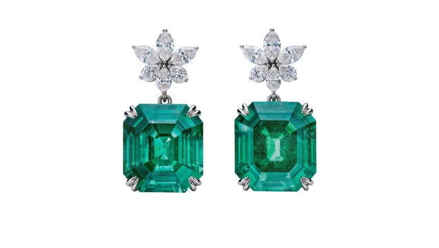 Emerald Diamond Flower Earrings Luxury Jewelry