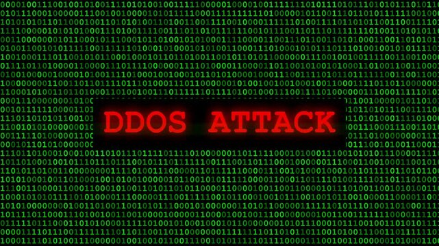 Digital DDOS cyber attack warning message on binary background