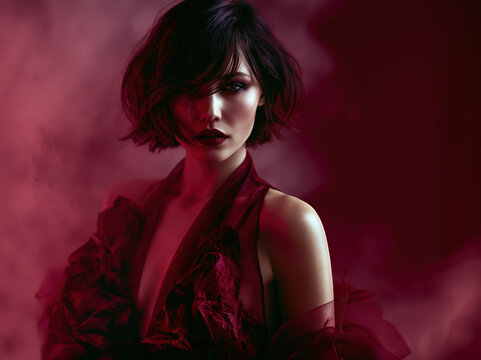 Dramatic Red Fashion Portrait &ndash; Generative AI &ndash; no real persons