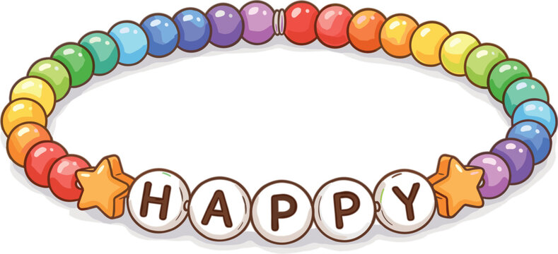 Colorful rainbow beaded friendship bracelet with happy letter beads cute flat cartoon vector illustration isolated