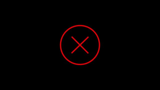 Red cross sign paths track warning symbol shapes. Cross sign animation formats minimalist black copy space backdrops. Cross sign interface frames system safety status screen.