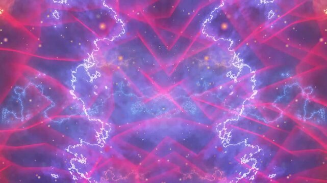 Symmetrical cosmic nebula cloud shapes draw storm visuals. Nebula cloud animation tracks pink purple lightning bolts. Nebula cloud cosmic loop journeys dark space universe.