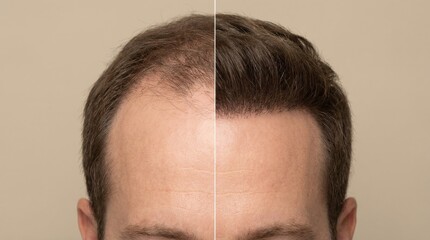 Fototapeta premium Before and After Hair Loss Treatment Showing Scalp Regrowth and Improvement.