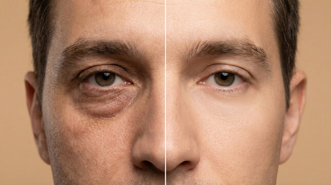 Before and After Male Face Rejuvenation for Eye Bags and Wrinkle Reduction