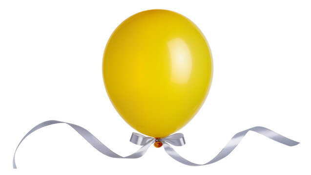 Yellow balloon with silver ribbon and bow