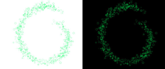 Glowing green particle circle frame, ethereal magic dust ring on black and white background, luminous emerald glitter swirl border © Transparent Studio