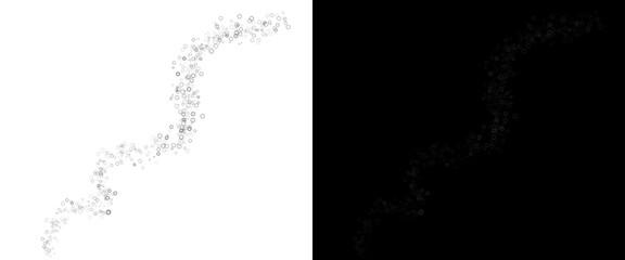 Fototapeta premium Abstract silver glitter dust trail on white and black background, shimmering metallic particles in curved wave, sparkling stardust texture for festive design