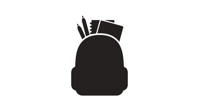 a black and white silhouette icon of a backpack filled with school supplies