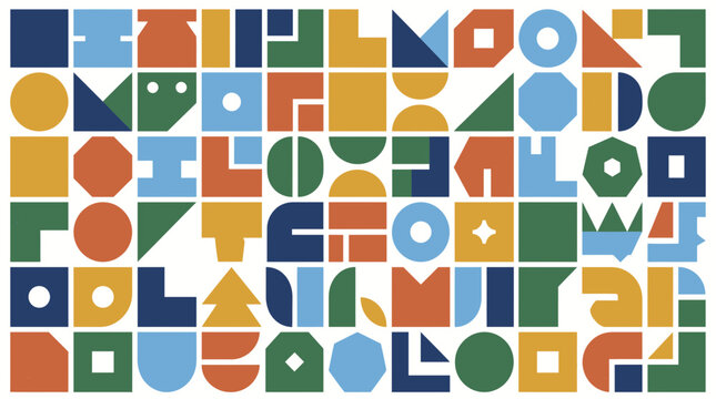 Abstract geometric tile pattern with various shapes.