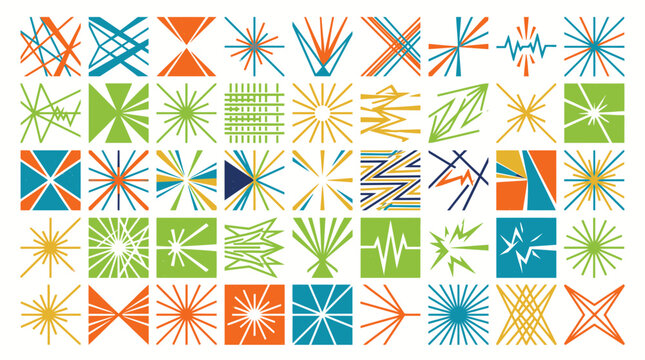 Abstract geometric starburst and graphic spark icons set.
