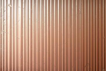 Fototapeta premium Corrugated metal surface. Warm tones dominate, showing texture, light reflections, slight damage. Industrial aesthetic present.