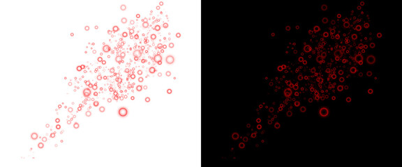 Red bokeh bubbles overlay on white and black backgrounds, floating circular light particles, abstract glowing round bokeh elements for design © Transparent Studio