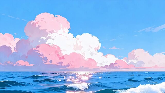 Ocean with pink clouds