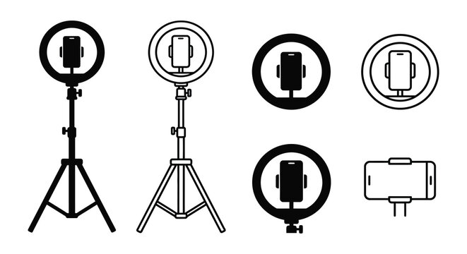 Ring Light With Smartphone Mounts Black And White Silhouette