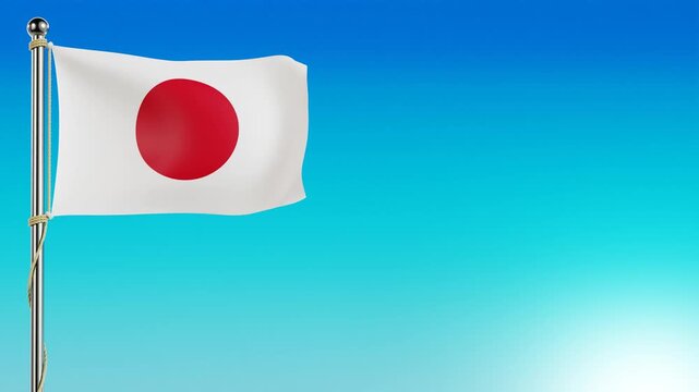 Japan national flag gently waving in the wind, presented as a 4K 3D looping animation against a clear blue sky background. Patriotic projects, travel content, global event, International Sport Event.