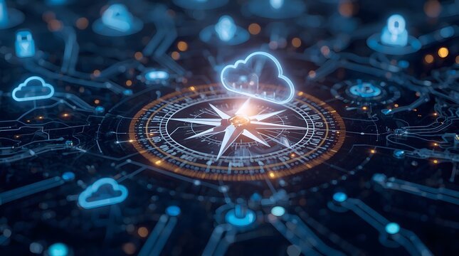 Digital Compass Navigating Cloud Computing and Data Security in a Futuristic World.