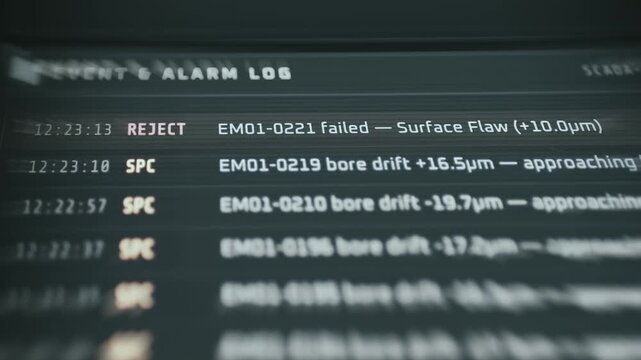 Production event data indicating multiple failed inspections or production defects