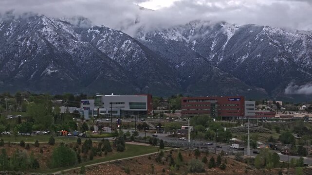 Stunning view from snow covered Wasatch Mountains in Sandy Utah