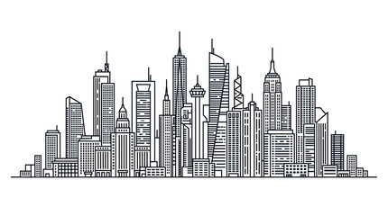 Fototapeta premium Modern City Skyline Silhouette, Abstract Architectural Buildings, Urban Landscape Outline