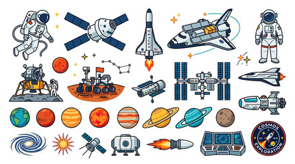 Space Exploration Collection: Astronauts, Rockets, Planets, Spaceships, and Satellites © Sepeda