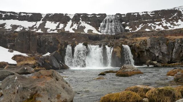 Dynjandi Waterfall In The Westfjords Region Of Iceland. - wide shot