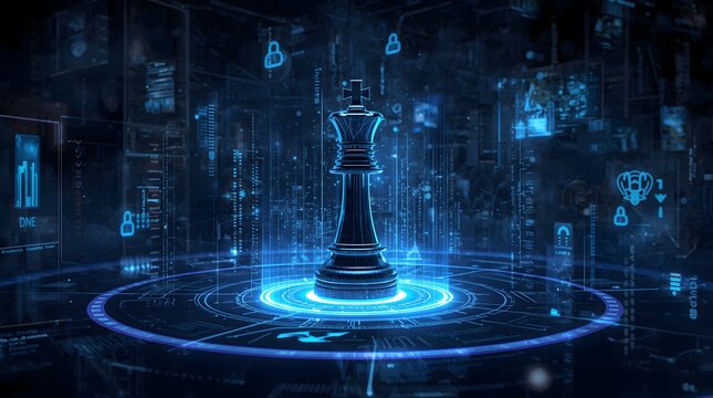 Futuristic Digital Chess Queen - Strategy, Technology, and Artificial Intelligence Concept.