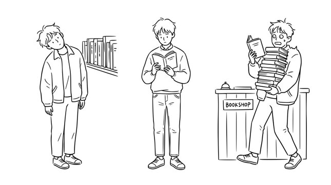 A young individual navigating the world of books in a bookstore, showcasing curiosity, passion for reading, and the joy of discovery among shelves filled with literary treasures.