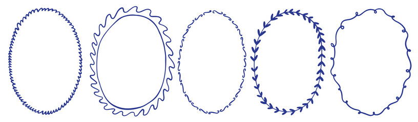 Hand drawn vintage Italian frames. Mediterranean oval border set. Ink stamp mark frames for greeting cards, wedding, birthday party, invitations for summer posters, greeting cards, placards © PawLoveArt