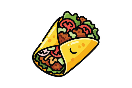 Flat vector burrito wrap icon with meat and vegetables