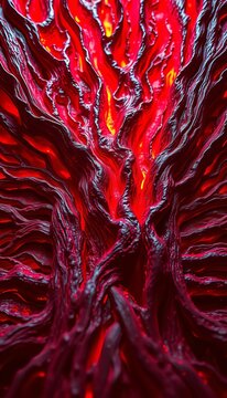 Crimson-drenched oak veins pulse with life, a magnified labyrinth under a wide, unblinking gaze,  earth tones,  forest hues