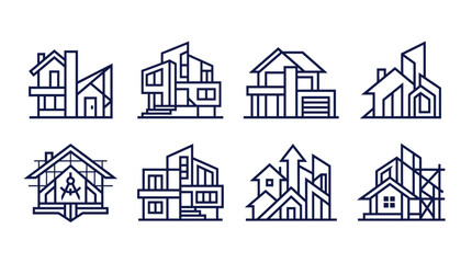 Modern House Icons Collection: Architectural Designs and Building Concepts © Reza