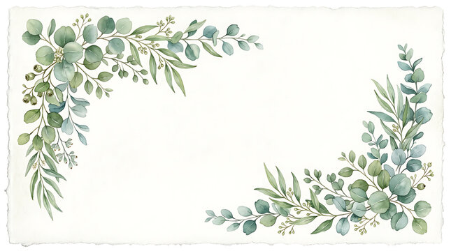 Watercolor Eucalyptus Corner Border Clipart - Elegant Greenery Botanical Stationery Background Card Template